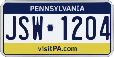 PA license plate JSW1204