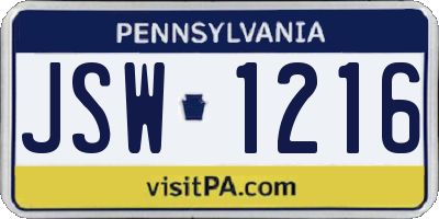 PA license plate JSW1216
