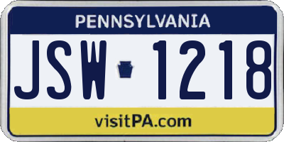 PA license plate JSW1218