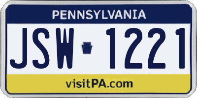 PA license plate JSW1221