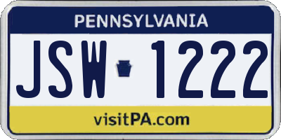 PA license plate JSW1222
