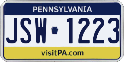 PA license plate JSW1223