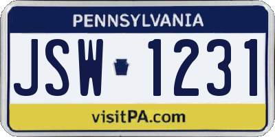 PA license plate JSW1231
