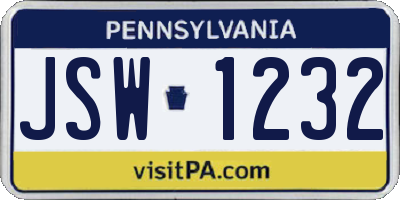 PA license plate JSW1232