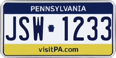 PA license plate JSW1233