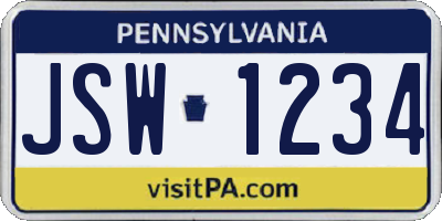 PA license plate JSW1234