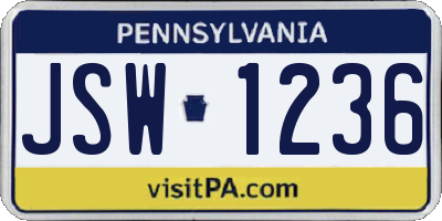 PA license plate JSW1236