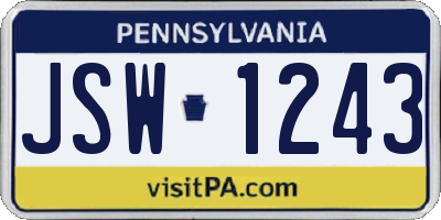 PA license plate JSW1243