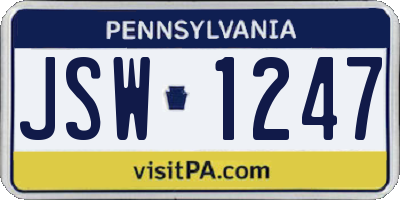 PA license plate JSW1247