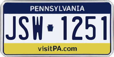 PA license plate JSW1251