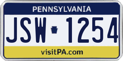 PA license plate JSW1254