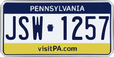 PA license plate JSW1257
