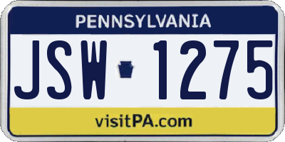 PA license plate JSW1275