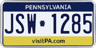 PA license plate JSW1285