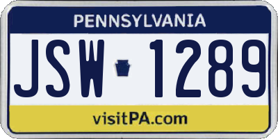 PA license plate JSW1289