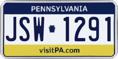 PA license plate JSW1291