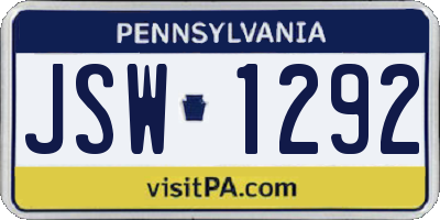 PA license plate JSW1292