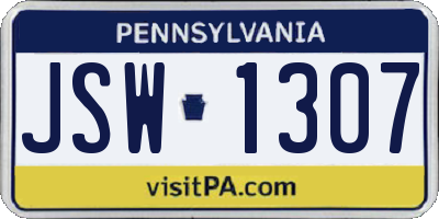 PA license plate JSW1307