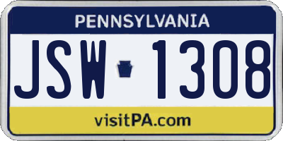 PA license plate JSW1308