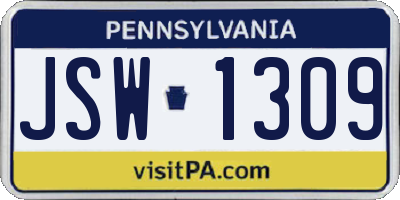 PA license plate JSW1309