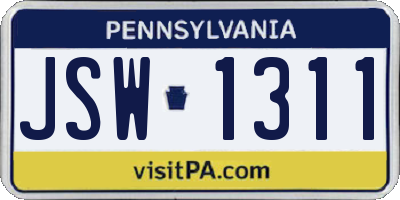 PA license plate JSW1311