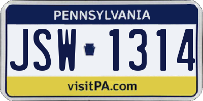 PA license plate JSW1314