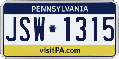 PA license plate JSW1315