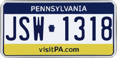 PA license plate JSW1318