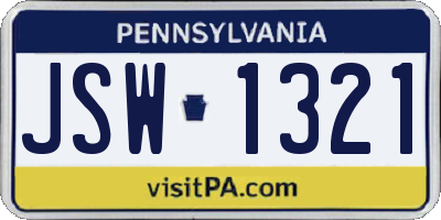 PA license plate JSW1321