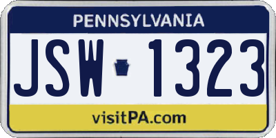PA license plate JSW1323