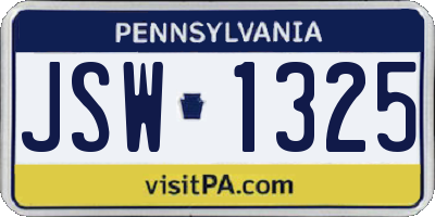 PA license plate JSW1325