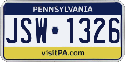 PA license plate JSW1326