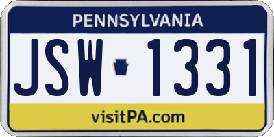 PA license plate JSW1331