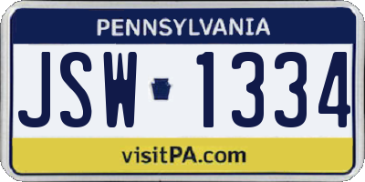 PA license plate JSW1334