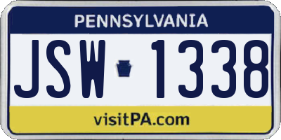 PA license plate JSW1338