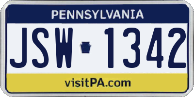PA license plate JSW1342