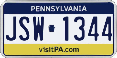PA license plate JSW1344