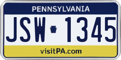 PA license plate JSW1345