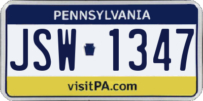 PA license plate JSW1347