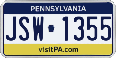 PA license plate JSW1355