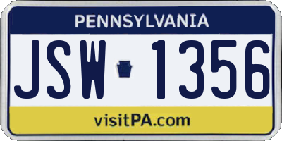 PA license plate JSW1356