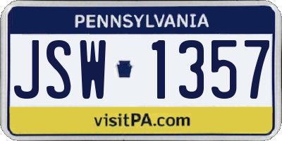 PA license plate JSW1357