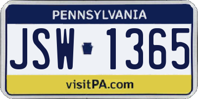 PA license plate JSW1365
