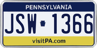 PA license plate JSW1366
