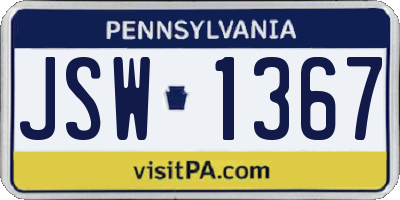 PA license plate JSW1367