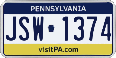 PA license plate JSW1374