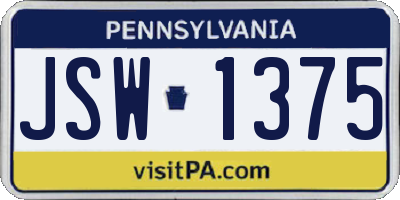 PA license plate JSW1375