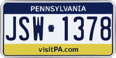 PA license plate JSW1378