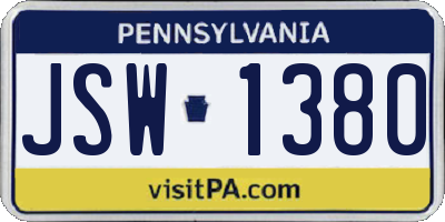PA license plate JSW1380