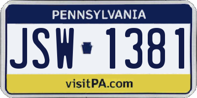 PA license plate JSW1381
